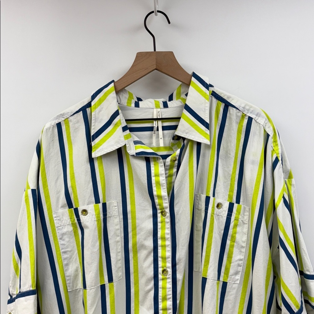 Anthropologie Boxy Striped Oversized Tunic Button Down Poplin Shirt White XL - Picture 5 of 12